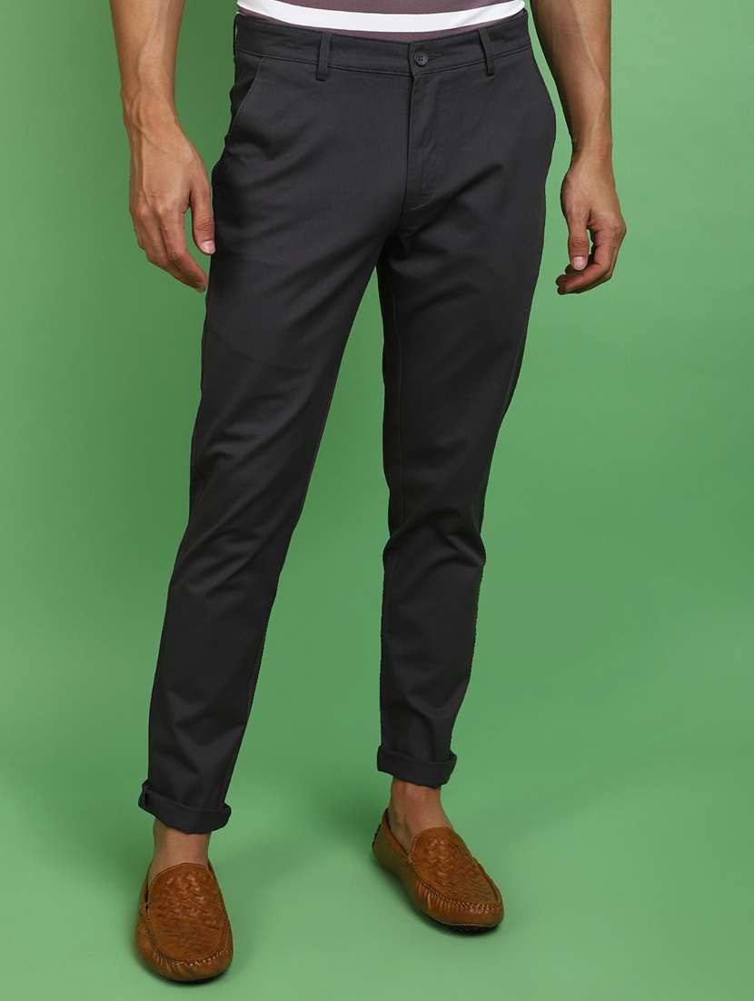 men grey solids chinos casual trouser