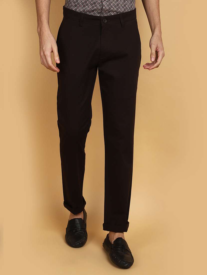 men brown solids chinos casual trouser