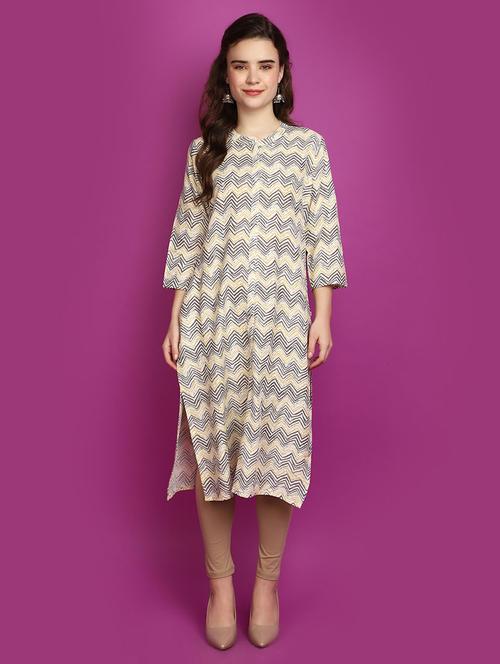 women off-white mandarin neck straight kurta - 20724931 - Standard Image - 0