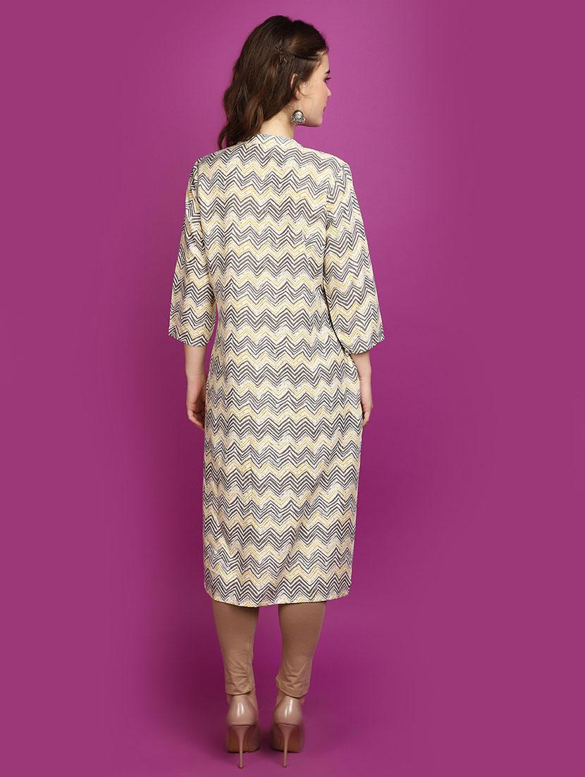 women off-white mandarin neck straight kurta - 20724931 - Standard Image - 3