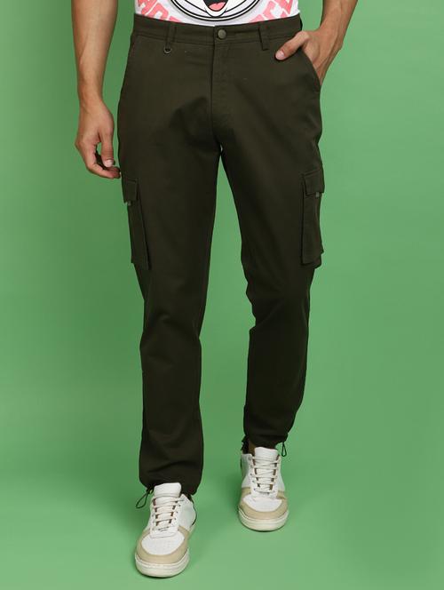 men olive solid mid rise jogger - 20725253 -  Standard Image - 0