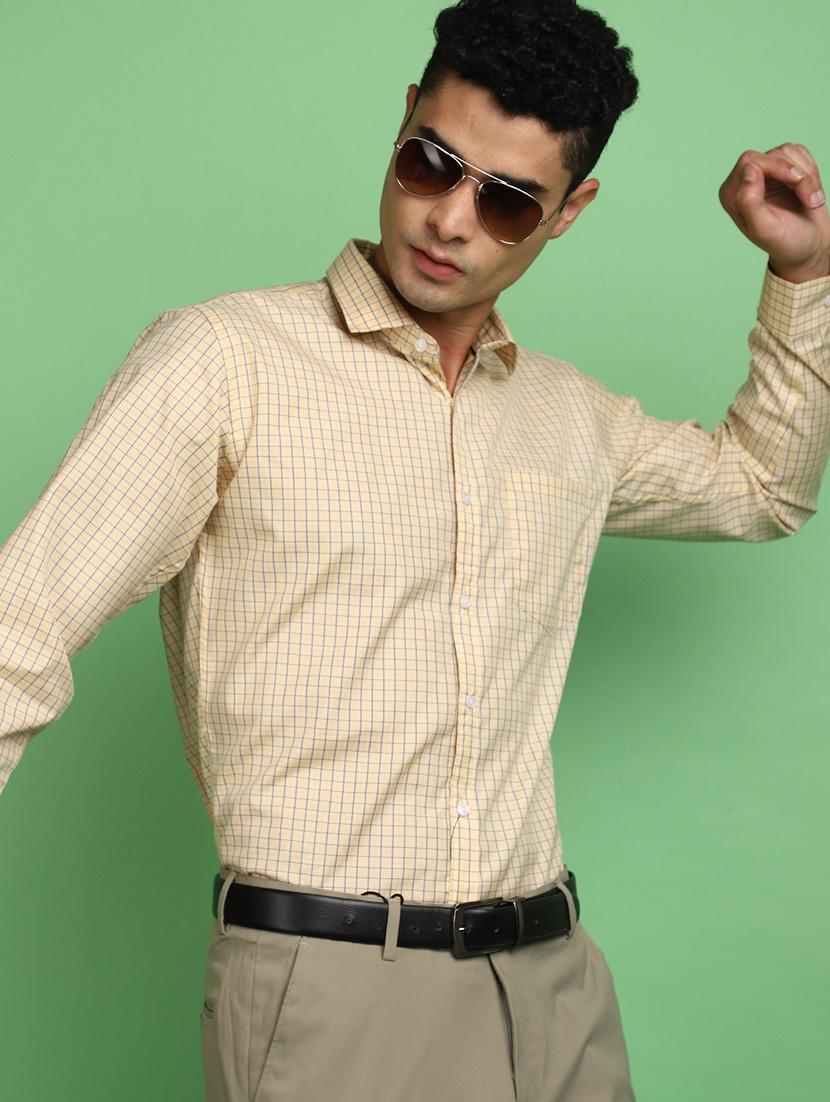 yellow checkered formal shirt - 20725261 - Standard Image - 3