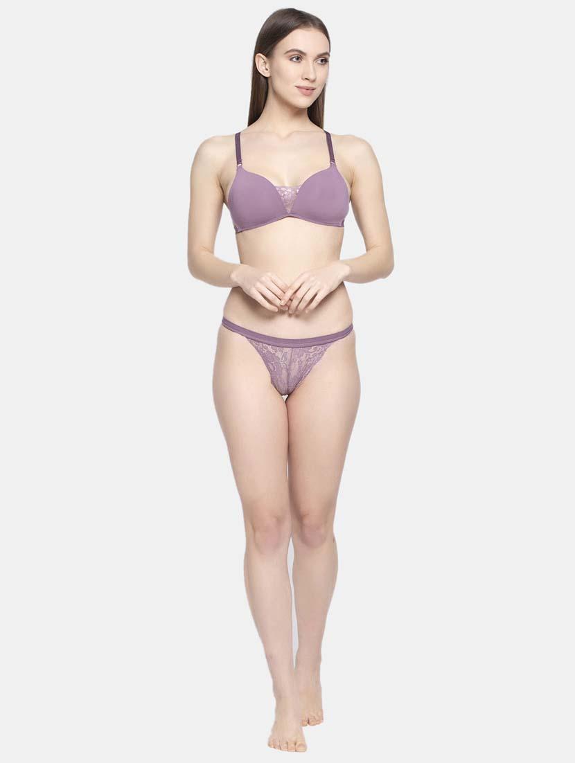 purple polyester plunge bra - 20725565 - Standard Image - 3