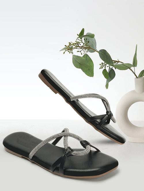 black synthetic slip on sandals - 20726382 -  Standard Image - 0