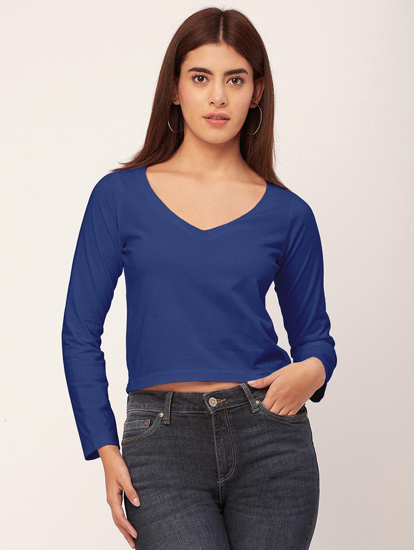 women solid v neck top - 20726550 - Zoom Image - 0