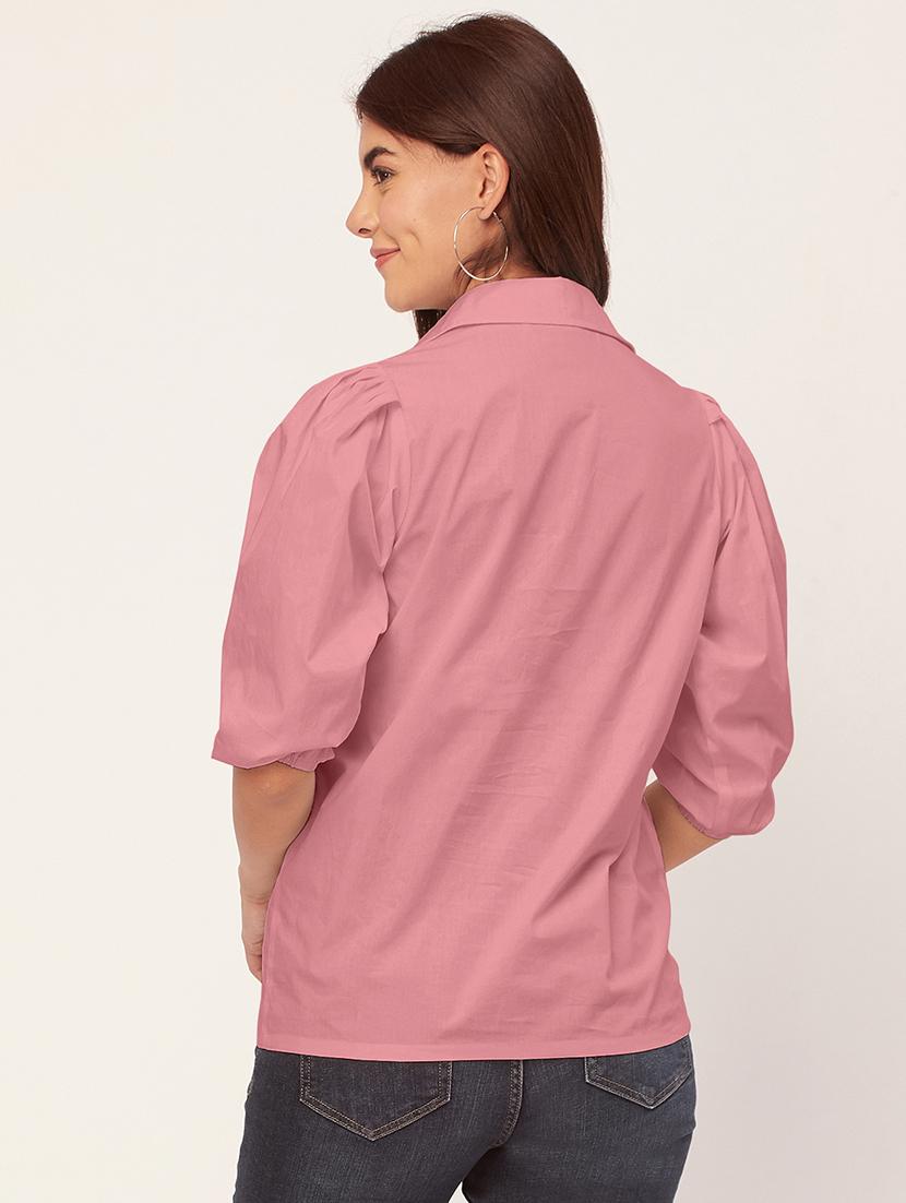 women solid collared puff sleeves shirt - 20726558 - Standard Image - 3