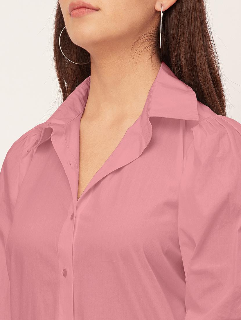 women solid collared puff sleeves shirt - 20726558 - Standard Image - 5