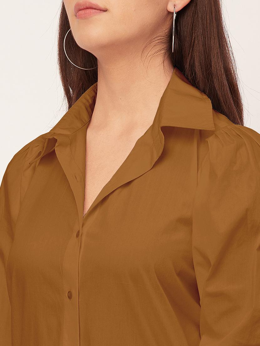 women solid collared puff sleeves shirt - 20726559 - Standard Image - 5