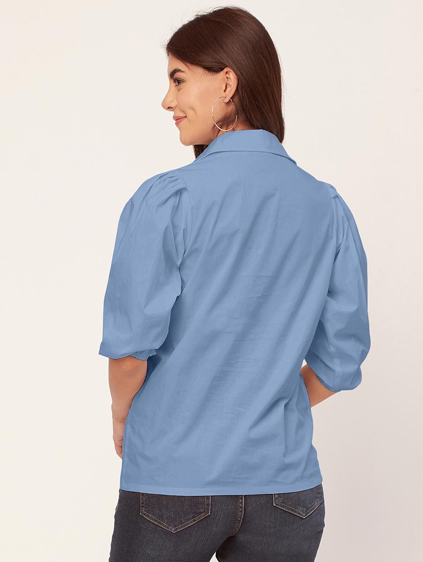 women solid collared puff sleeves shirt - 20726561 - Standard Image - 3