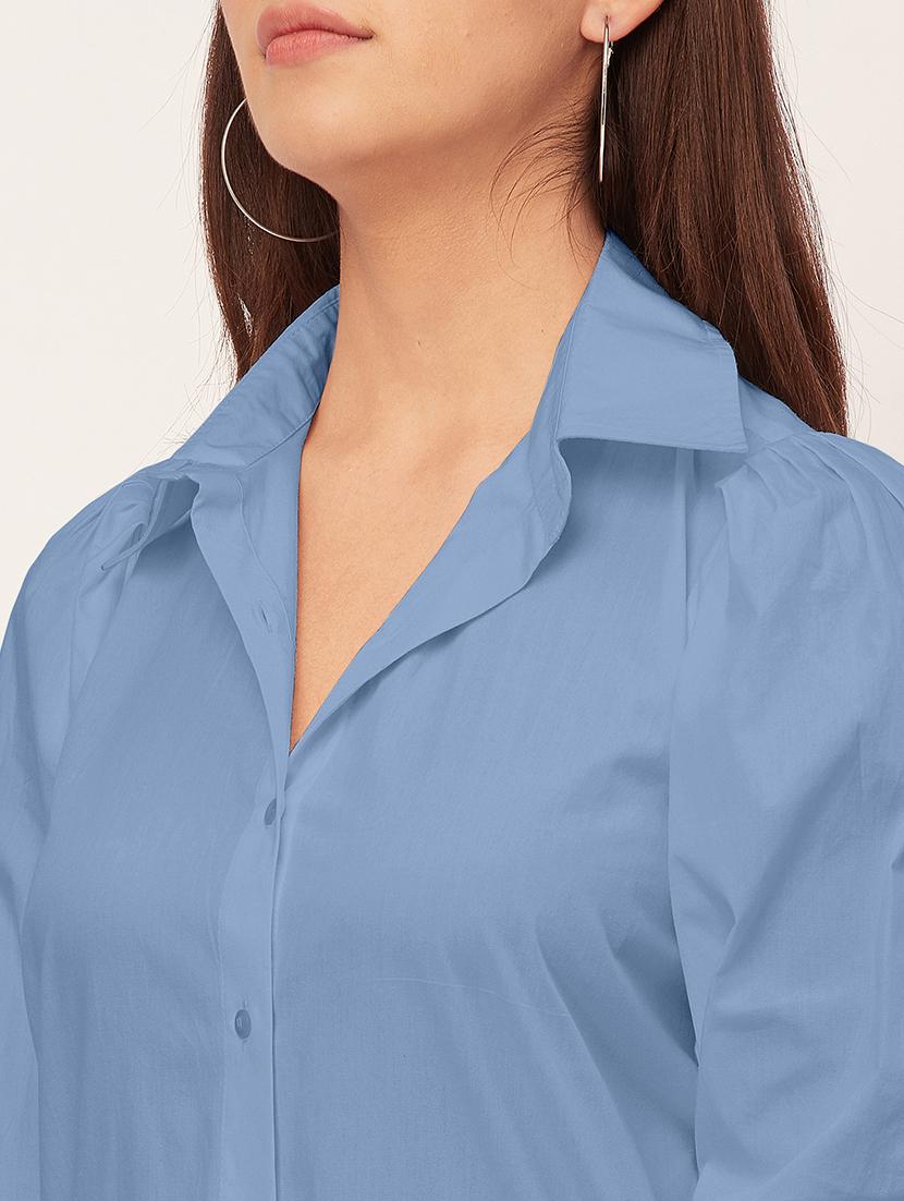 women solid collared puff sleeves shirt - 20726561 - Standard Image - 5