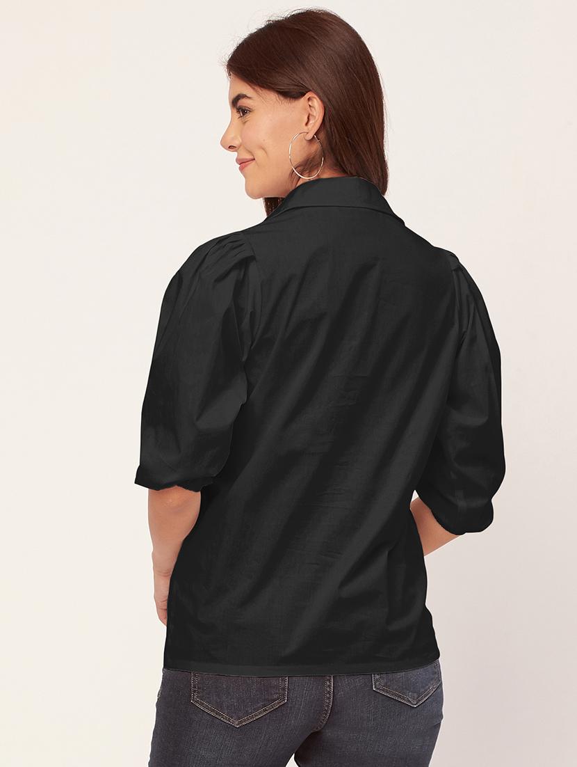 women solid collared puff sleeves shirt - 20726562 - Standard Image - 3