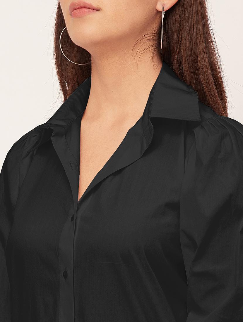 women solid collared puff sleeves shirt - 20726562 - Standard Image - 5