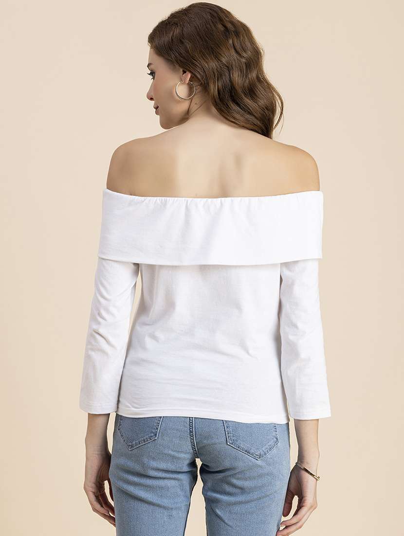 women solid off shoulder long sleeves top - 20726564 - Standard Image - 3