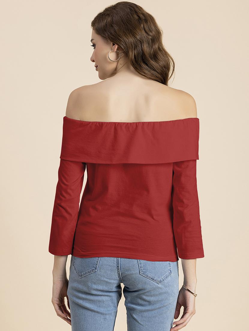 women solid off shoulder long sleeves top - 20726565 - Standard Image - 3
