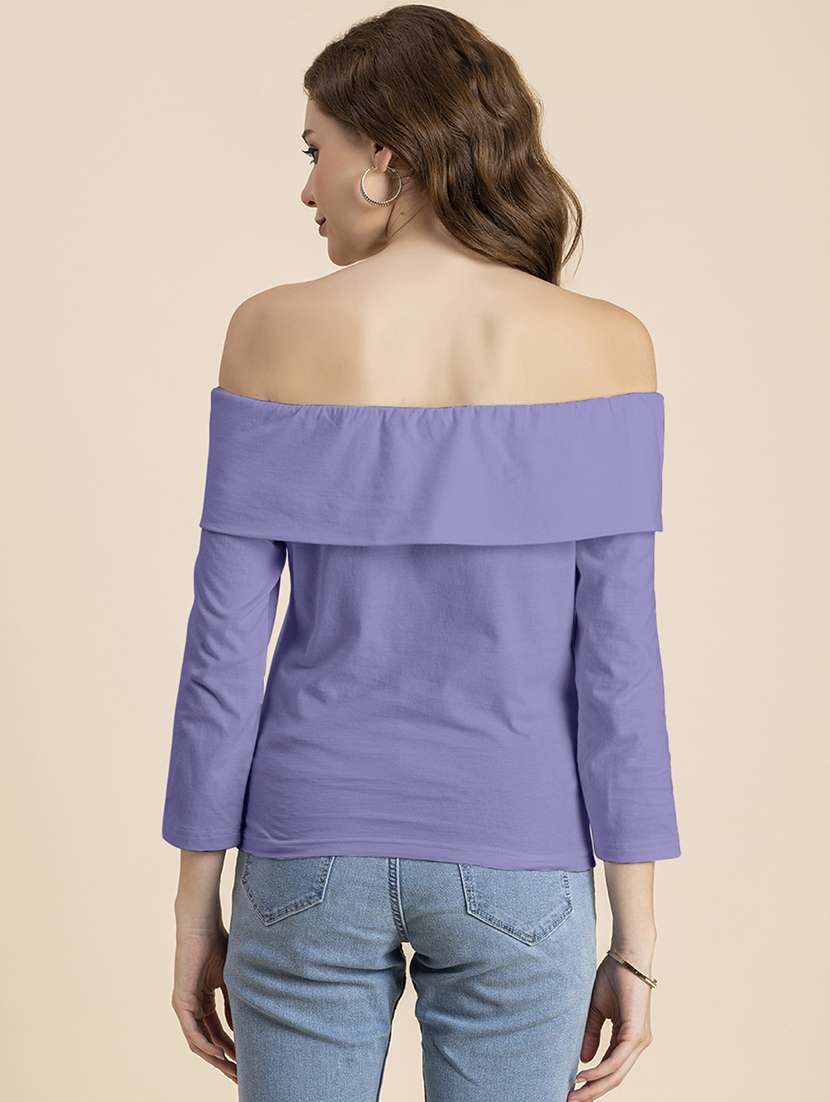 women solid off shoulder long sleeves top - 20726567 -  Standard Image - 3