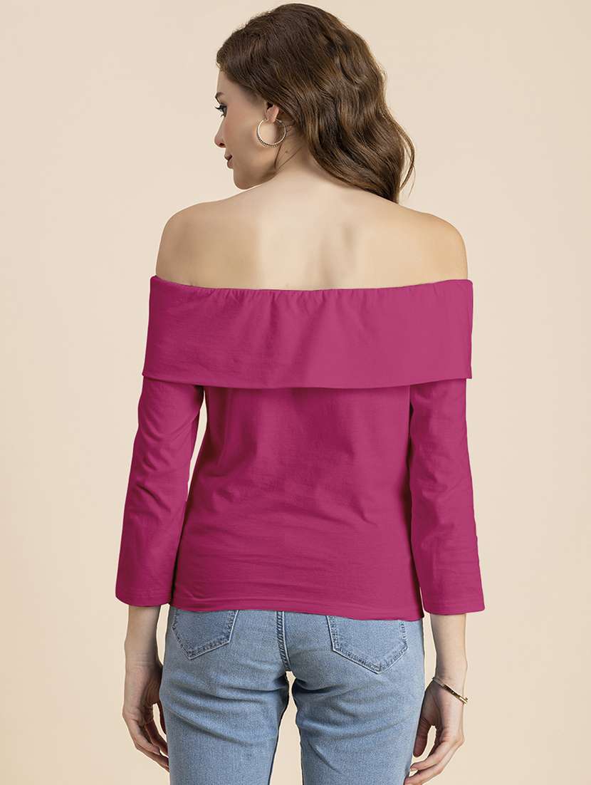 women solid off shoulder long sleeves top - 20726568 -  Standard Image - 3