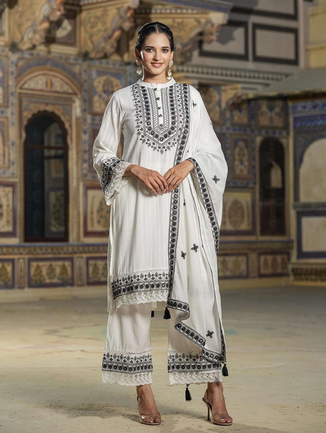 white long sleeve kurta palazzo set set