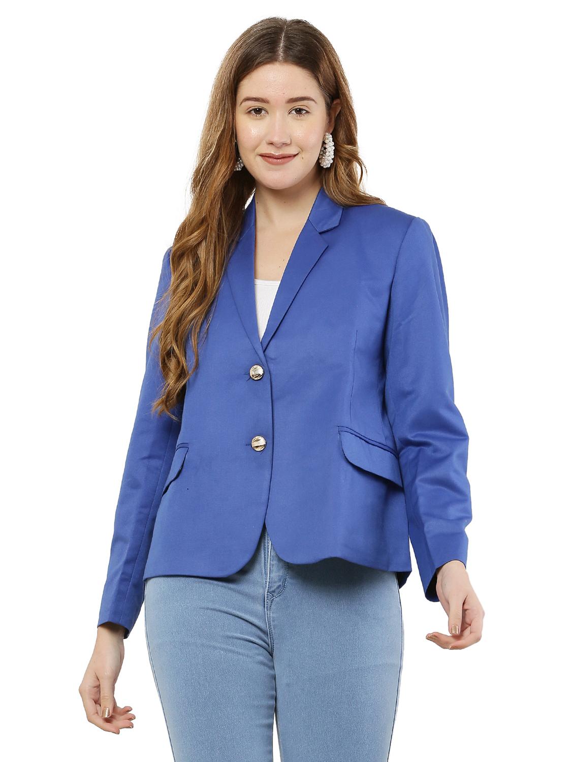 women blue solid long sleeve blazer - 20727368 - Zoom Image - 0