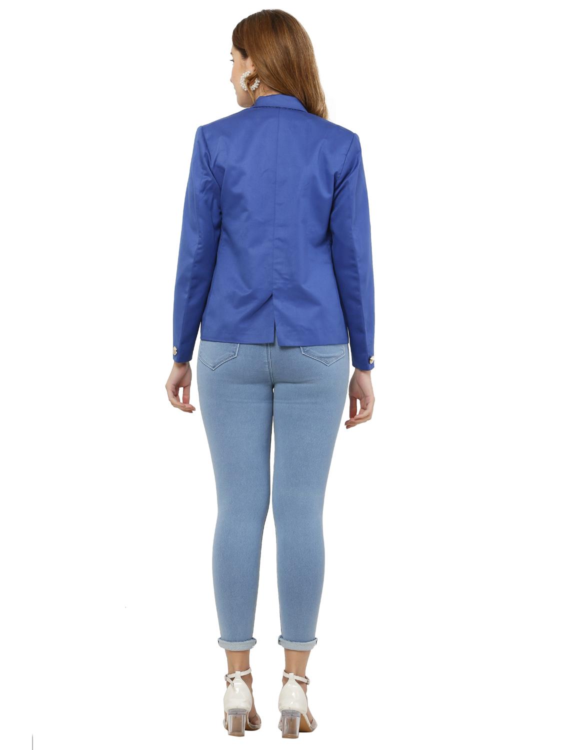 women blue solid long sleeve blazer - 20727368 - Standard Image - 3