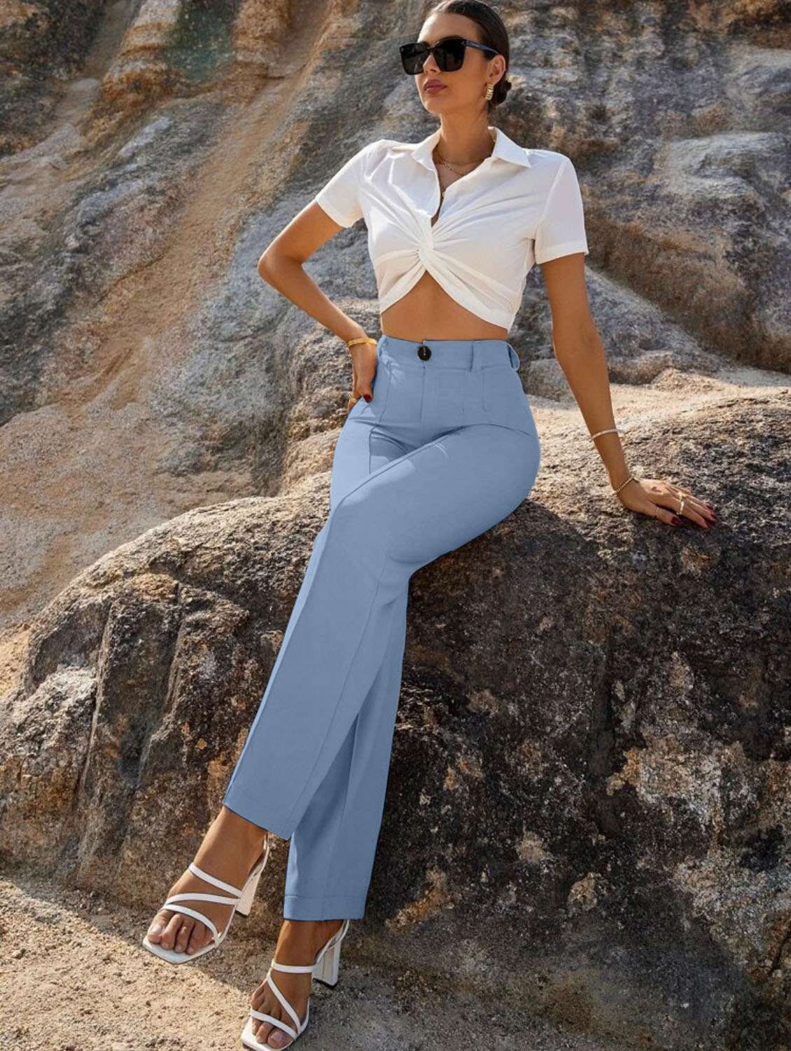 women high rise solid pleated trouser - 20727440 -  Standard Image - 5