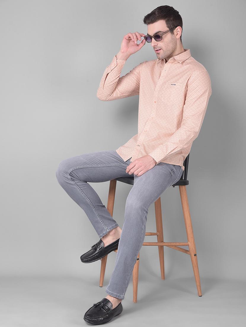 orange printed slim fit casual shirt - 20727656 - Standard Image - 3
