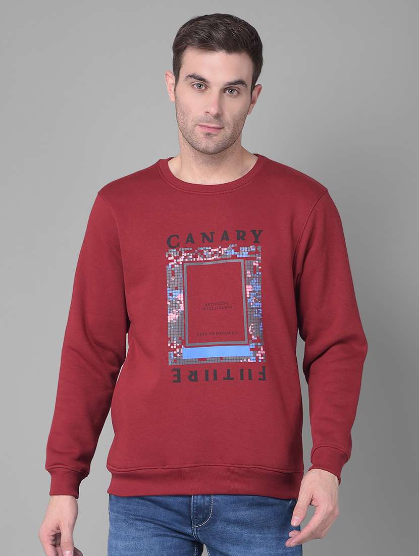 maroon cotton blend chest print sweatshirt - 20727657 -  Zoom Image - 0