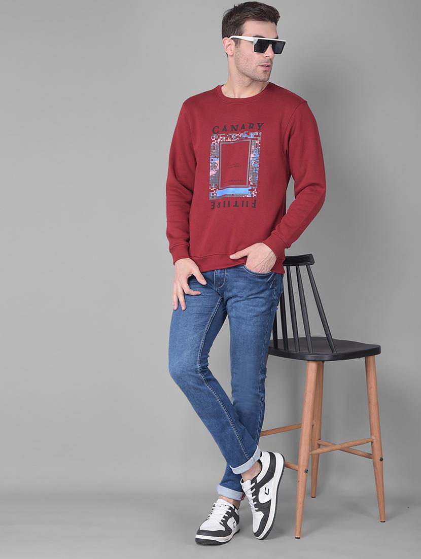 maroon cotton blend chest print sweatshirt - 20727657 - Standard Image - 3