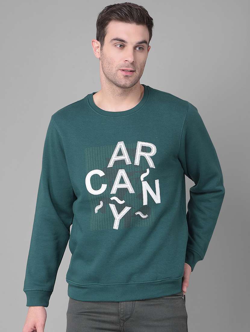 green cotton blend chest print sweatshirt