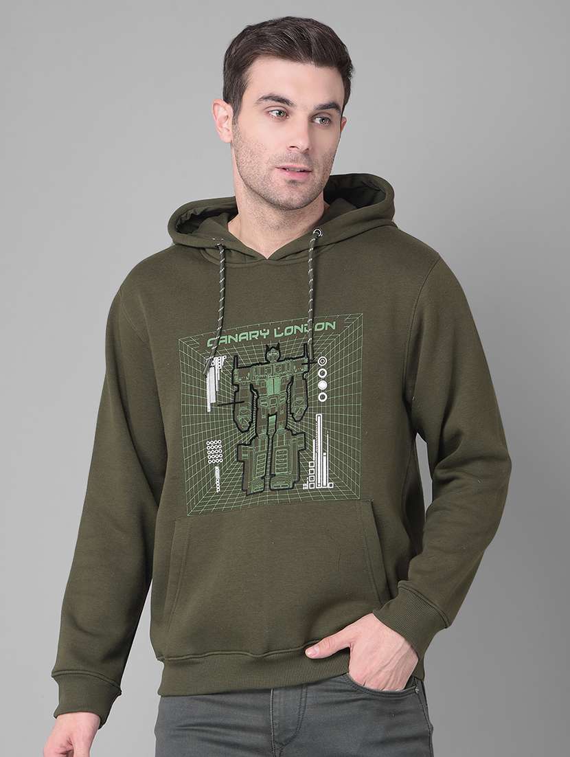 olive cotton blend chest print sweatshirt