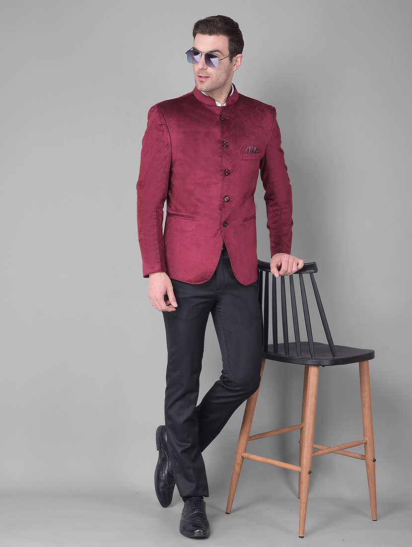 maroon velvet bandhgalas blazer - 20727666 - Standard Image - 3