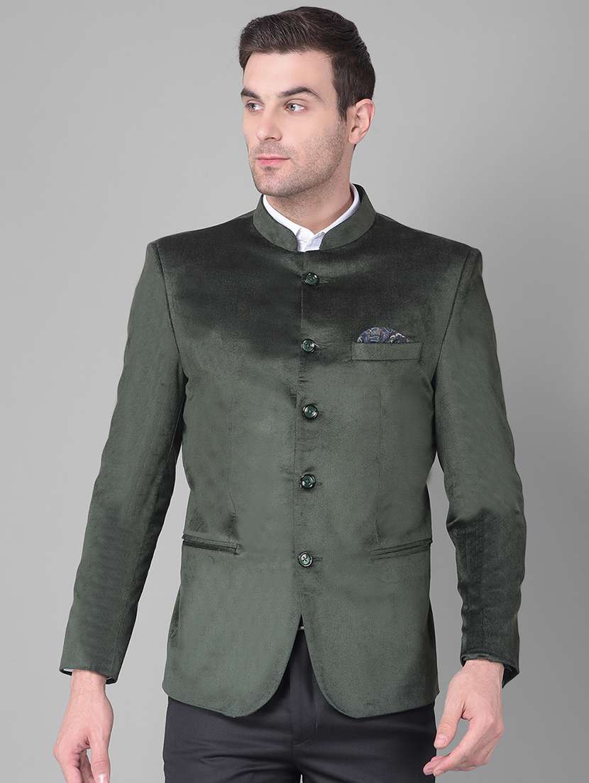 solid green bandhgalas casual blazer
