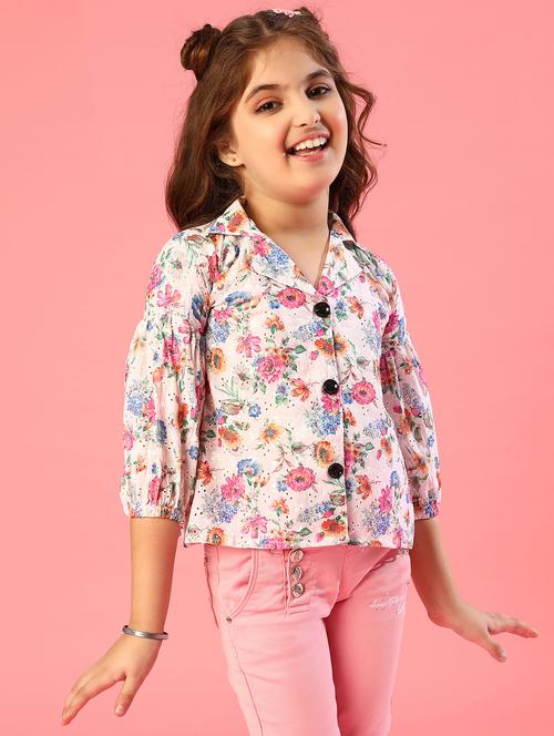kids multi coloured floral printed schiffli shirt style top - 20727725 - Standard Image - 0