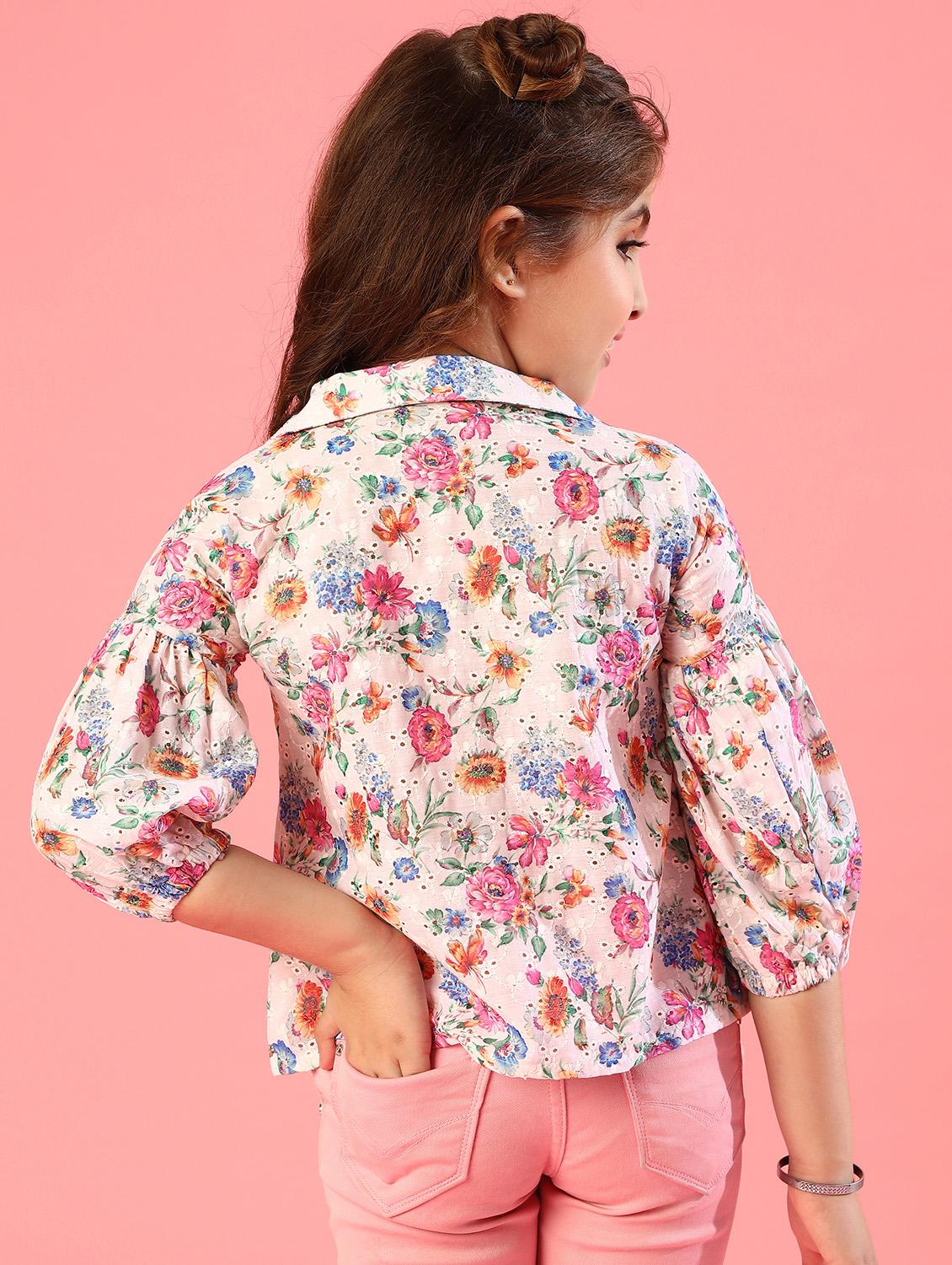 kids multi coloured floral printed schiffli shirt style top - 20727725 - Standard Image - 3