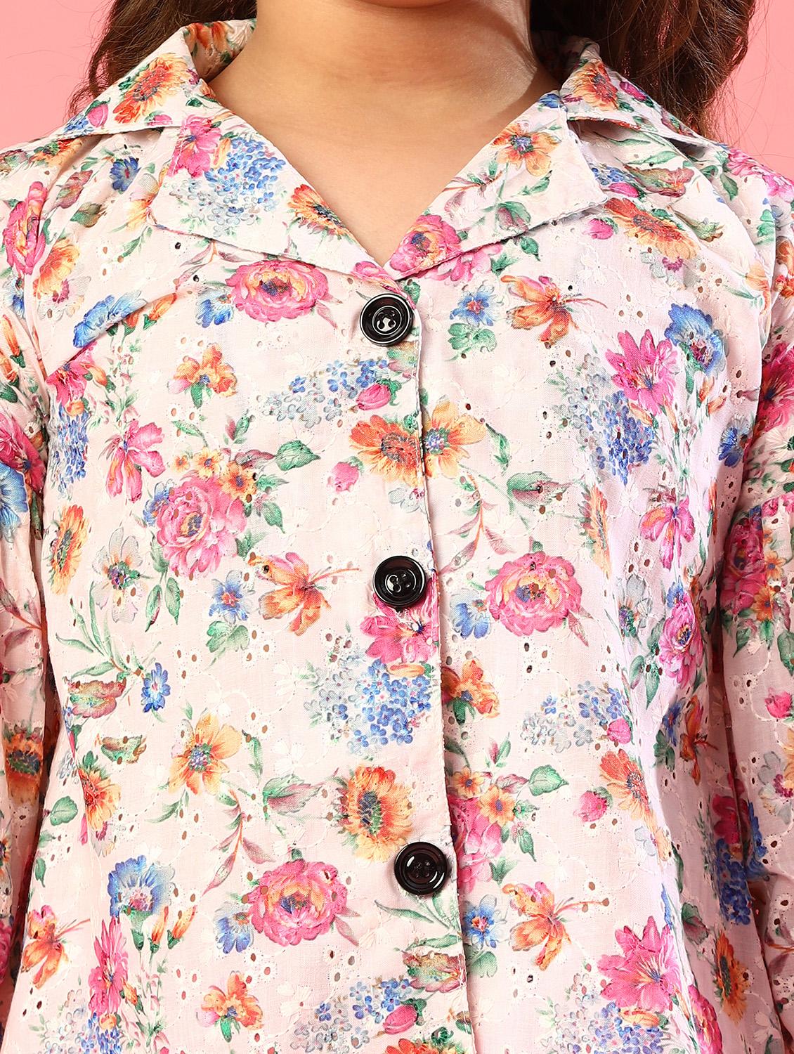 kids multi coloured floral printed schiffli shirt style top - 20727725 - Standard Image - 5