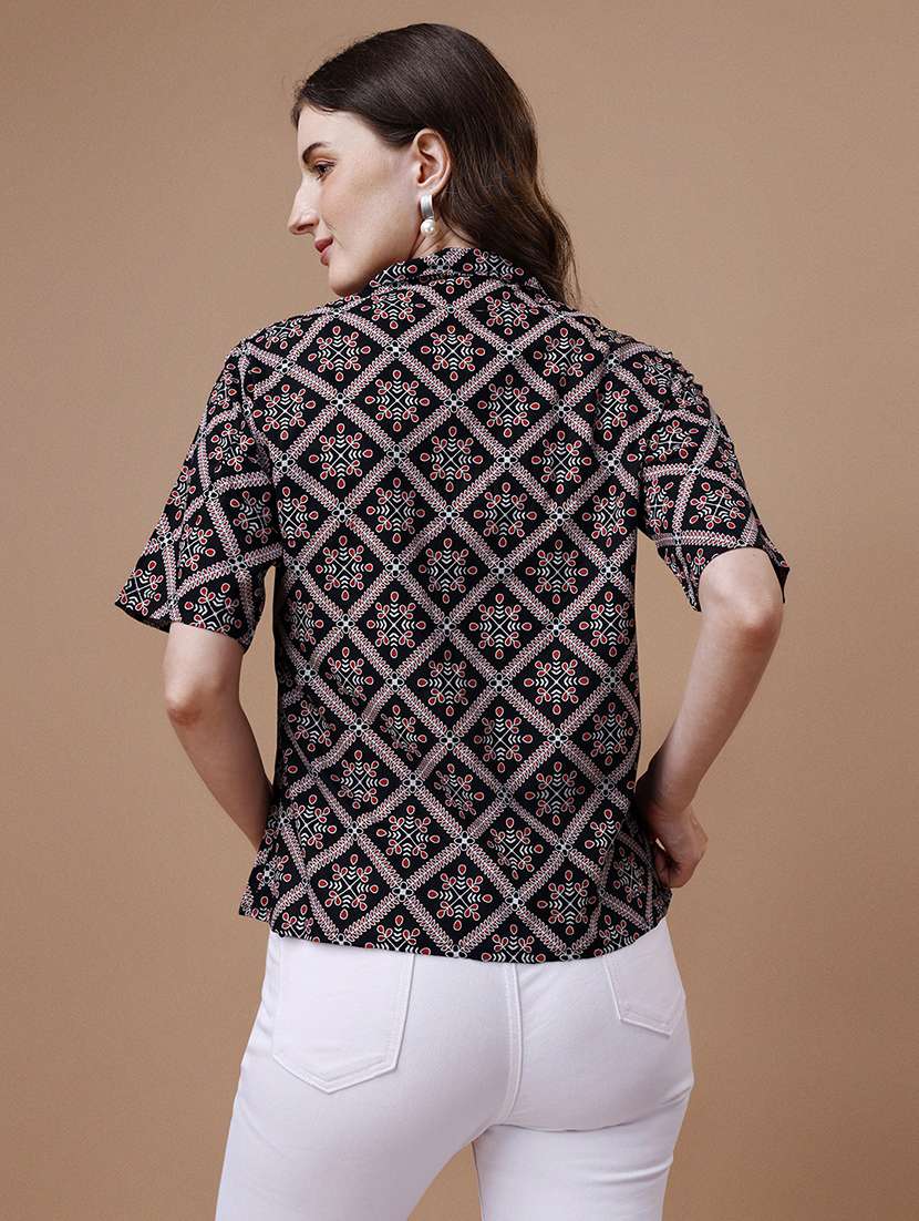 black ethnic printed buttoned shirt - 20727838 -  Standard Image - 3