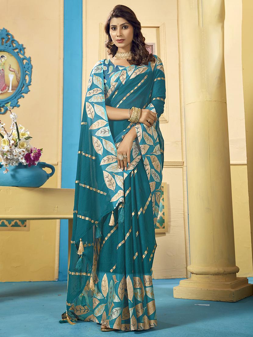 women light blue printed georgette saree with blouse - 20727897 - Zoom Image - 0