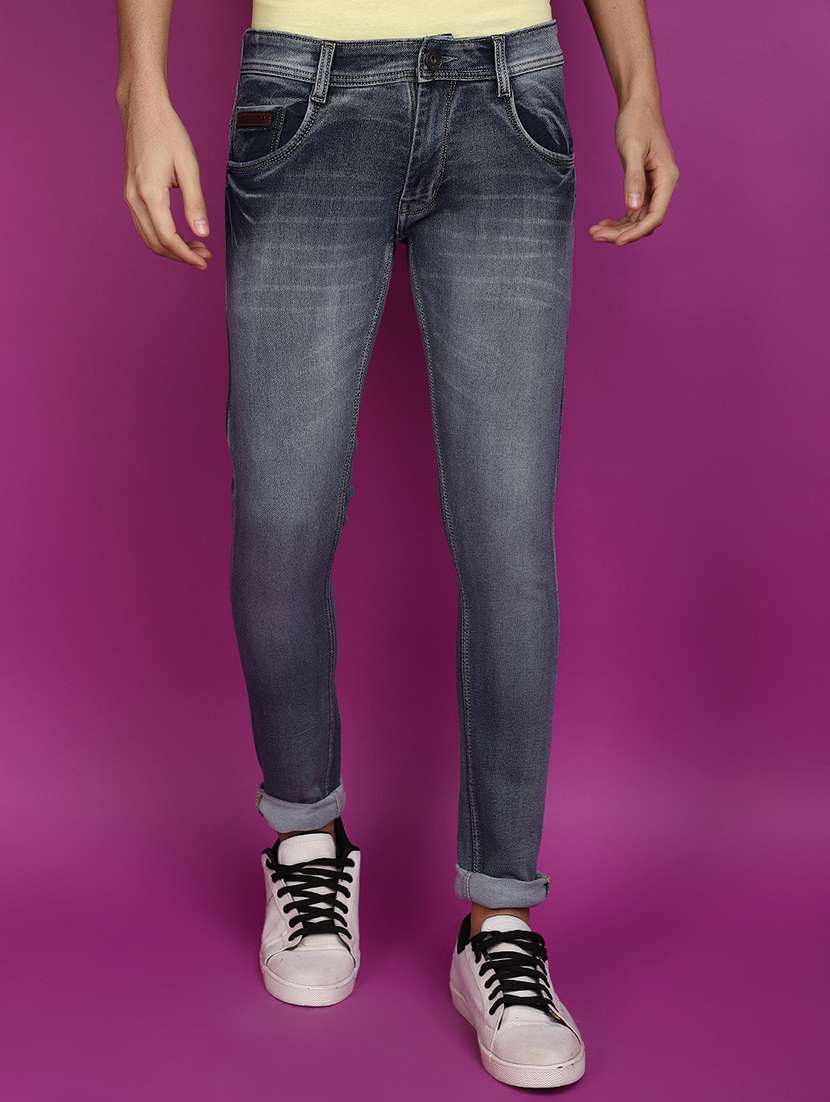 men mid rise plain denim jeans