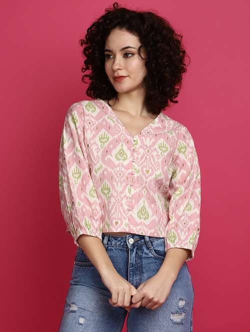 women printed v-neck regular top - 20728044 -  Standard Image - 0