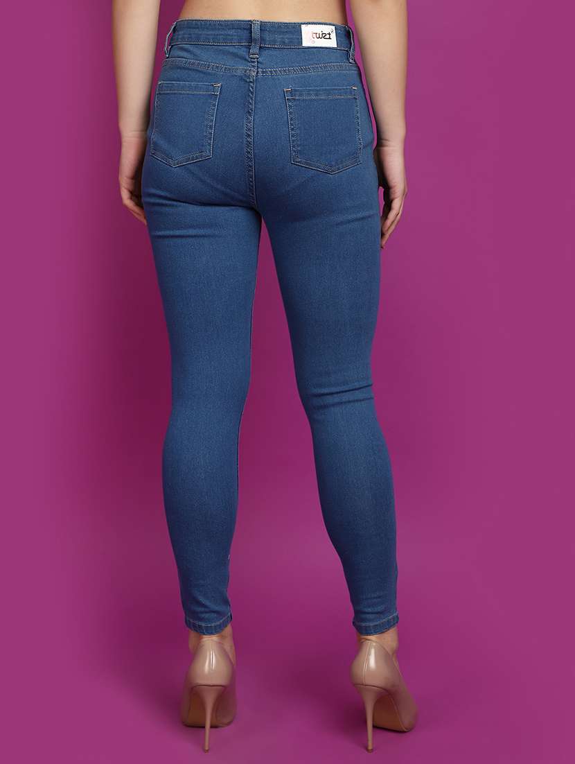 women blue plain skinny jean - 20728062 -  Standard Image - 3