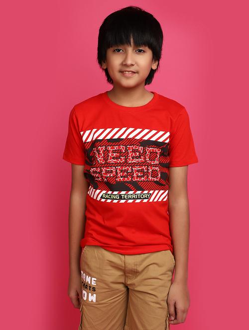 boys red typographic regular t-shirt - 20728068 -  Standard Image - 0