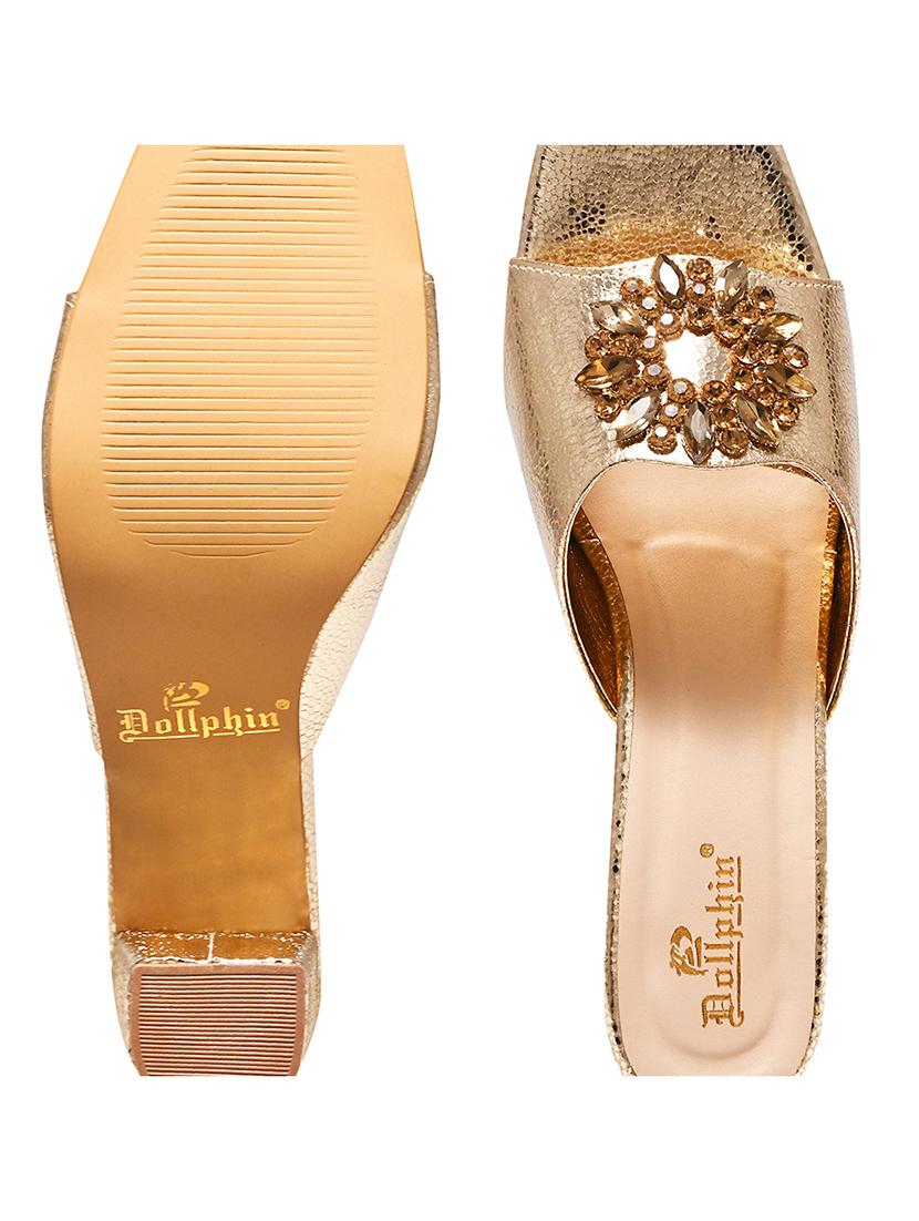 gold pu slip on sandals - 20728285 - Standard Image - 3