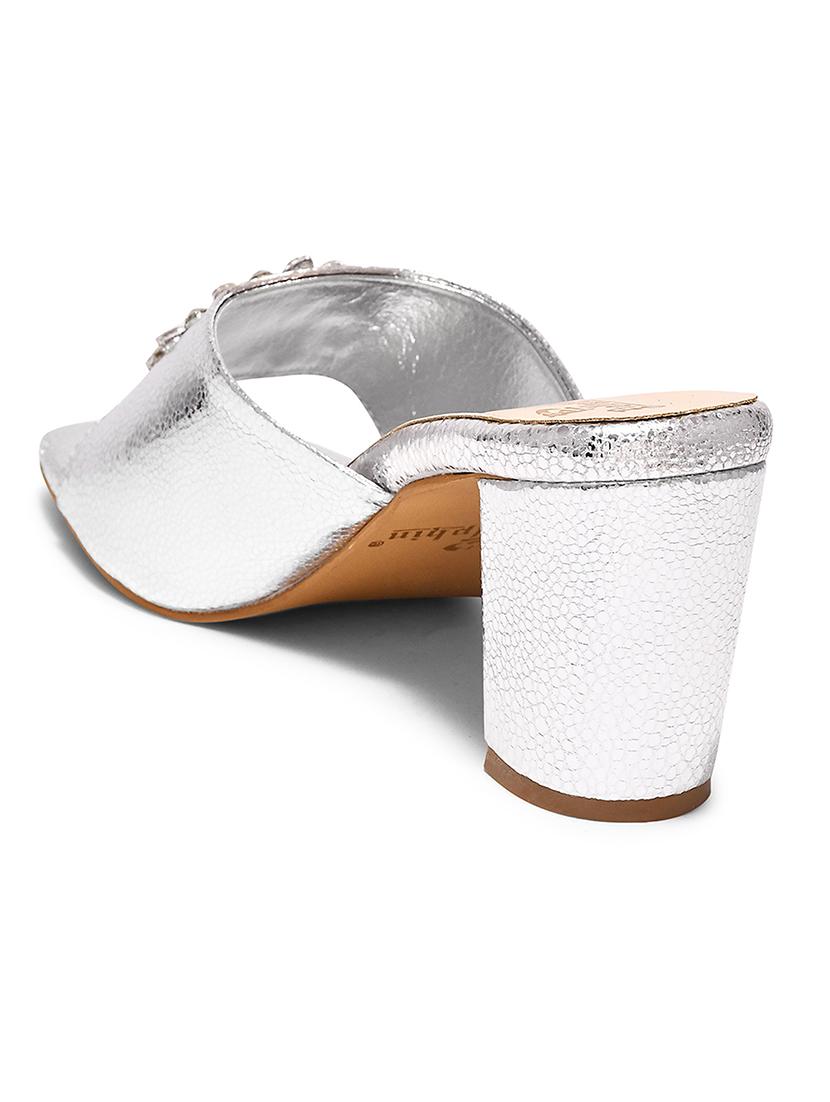 silver pu slip on sandals - 20728287 - Standard Image - 3