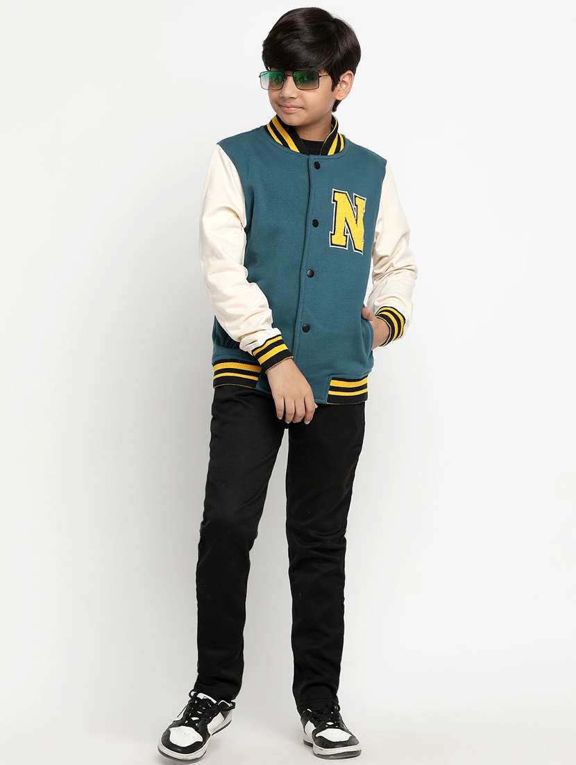 boy color block long sleeves varsity jacket - 20728450 -  Standard Image - 3