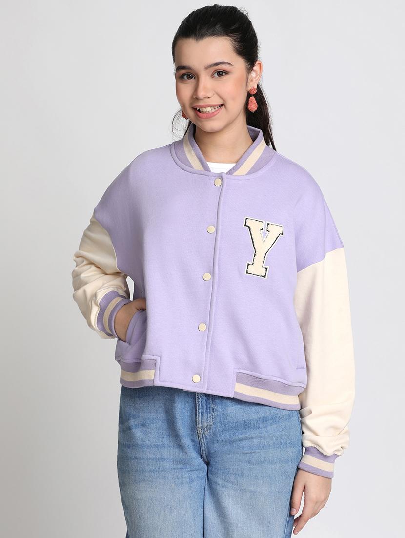girls color block long sleeve jacket