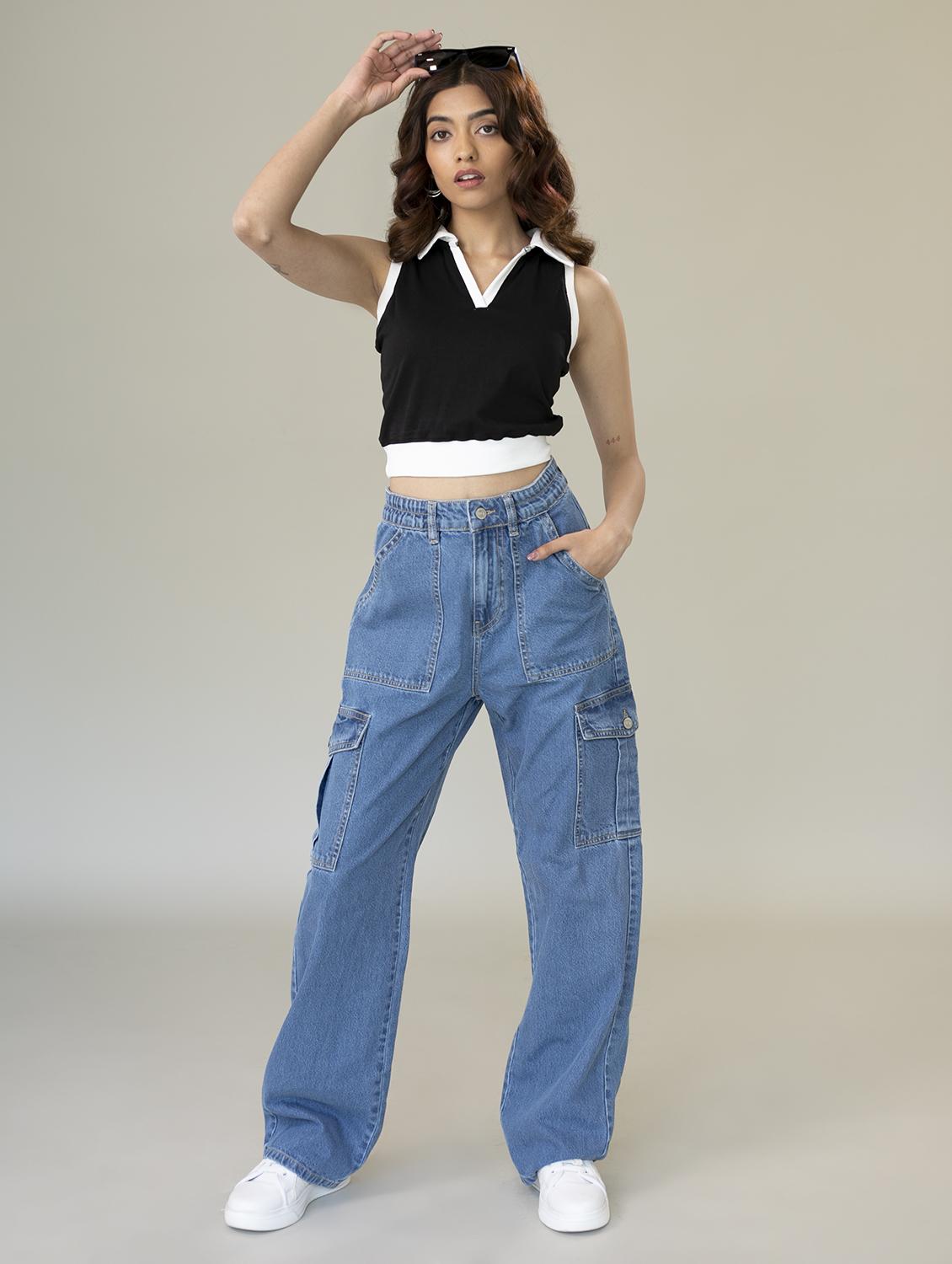 women black polo neck crop top - 20728512 - Standard Image - 3