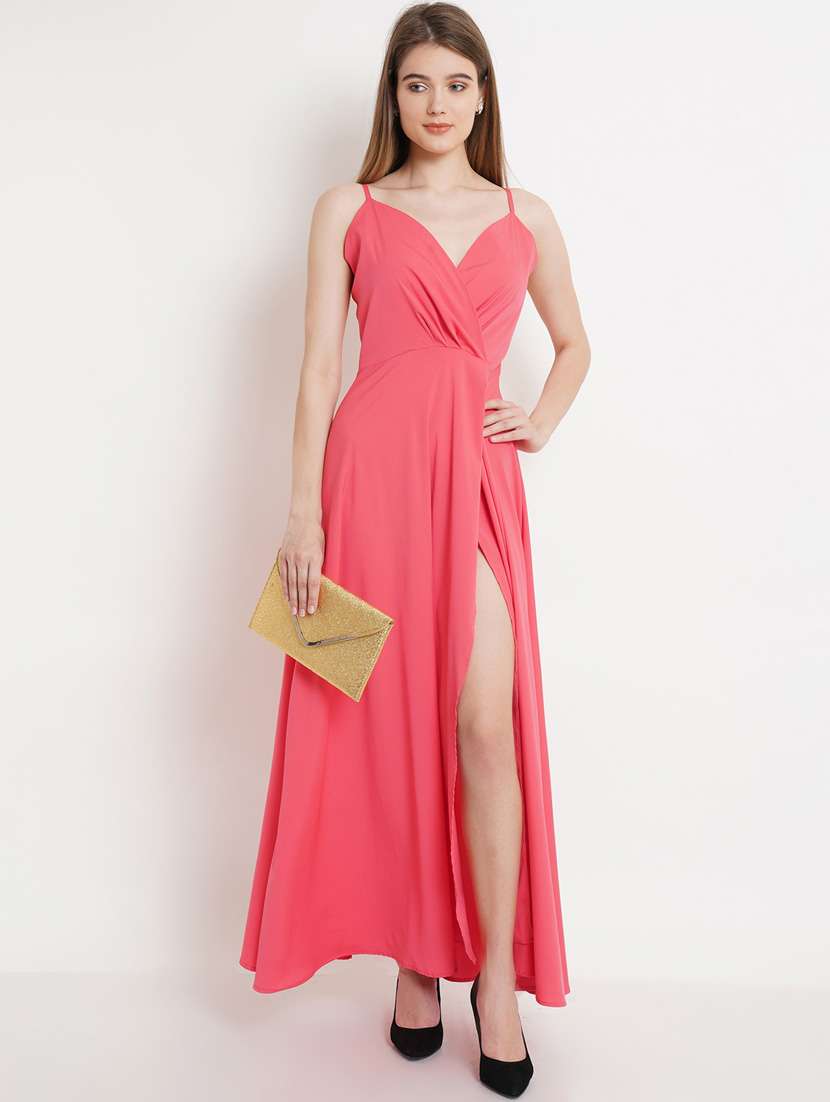 women solid sleeveless high slit dress - 20728563 -  Standard Image - 3