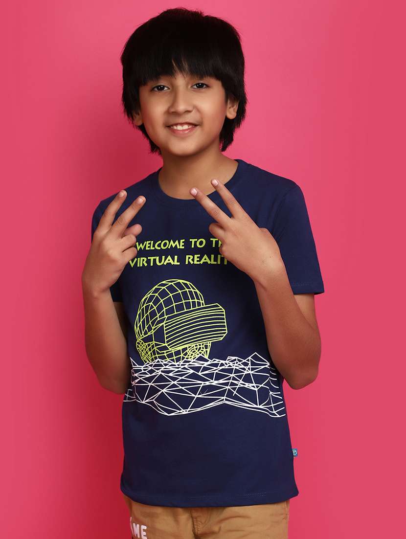 boys navy blue graphic regular t-shirt