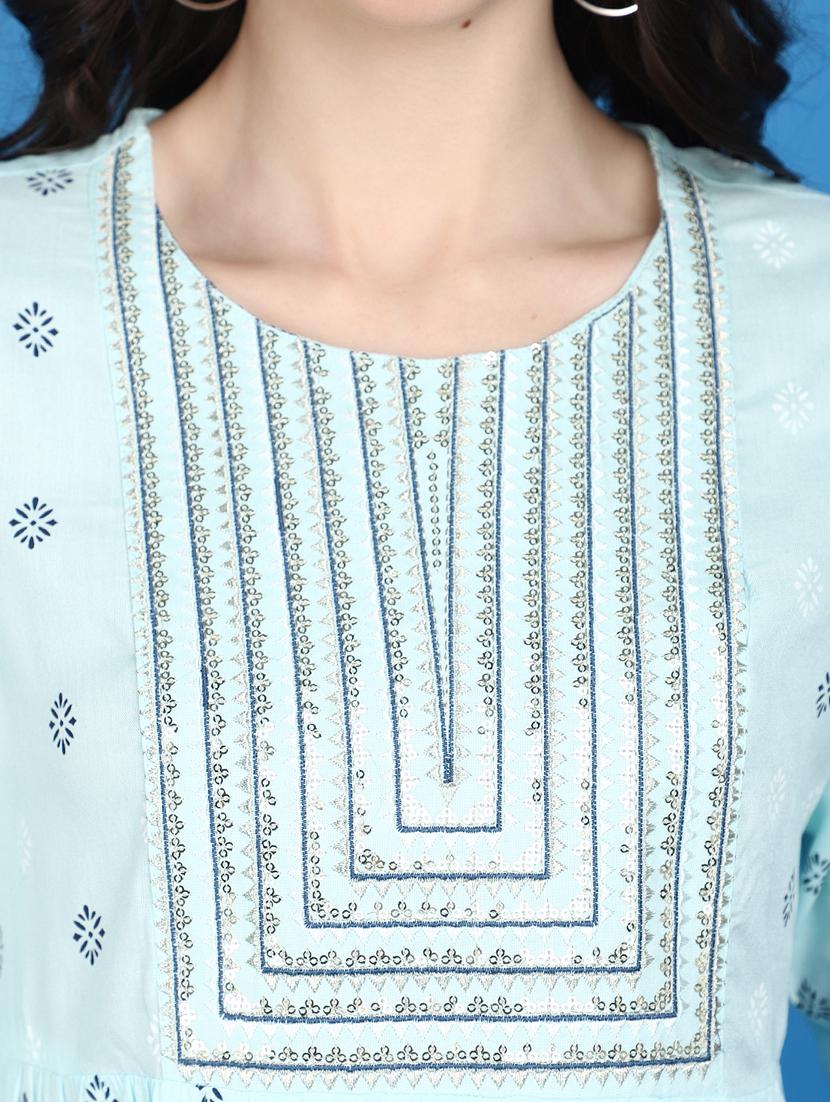 green printed sequins detailed kurti - 20729119 - Standard Image - 5