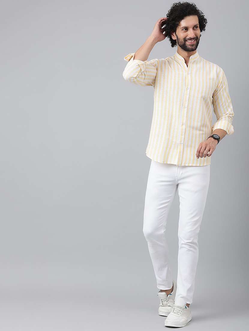 men yellow & white striped casual shirt - 20729718 - Standard Image - 3