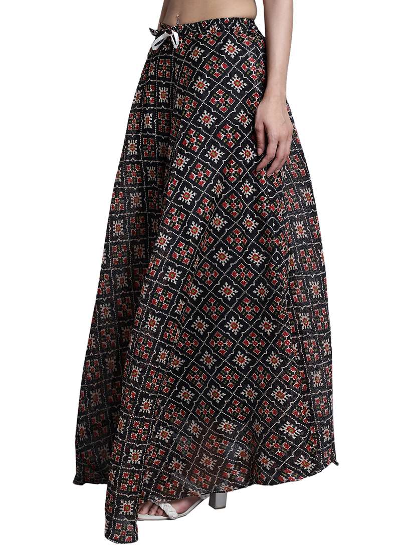 women printed flared maxi skirt
